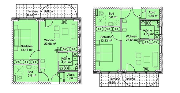 Service Wohnen GbR Glashütter Landstraße - Wohnungstyp A - Endwohnung ca. 53 m2