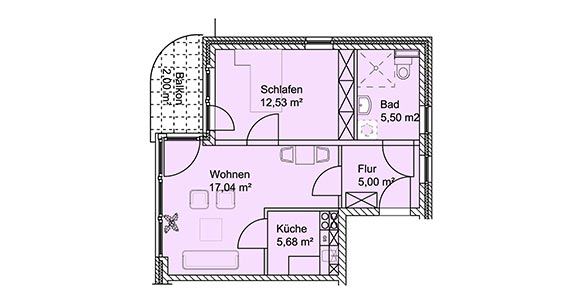 Service Wohnen GbR Glashütter Landstraße - Wohnungstyp C - Endwohnung ca. 47 m2